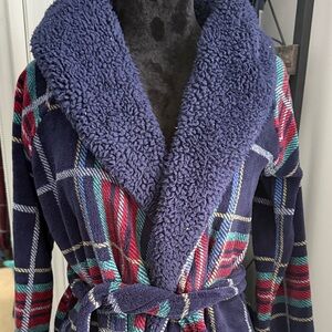 Vera Bradley Navy Plaid Robe with Red & Teal Accents